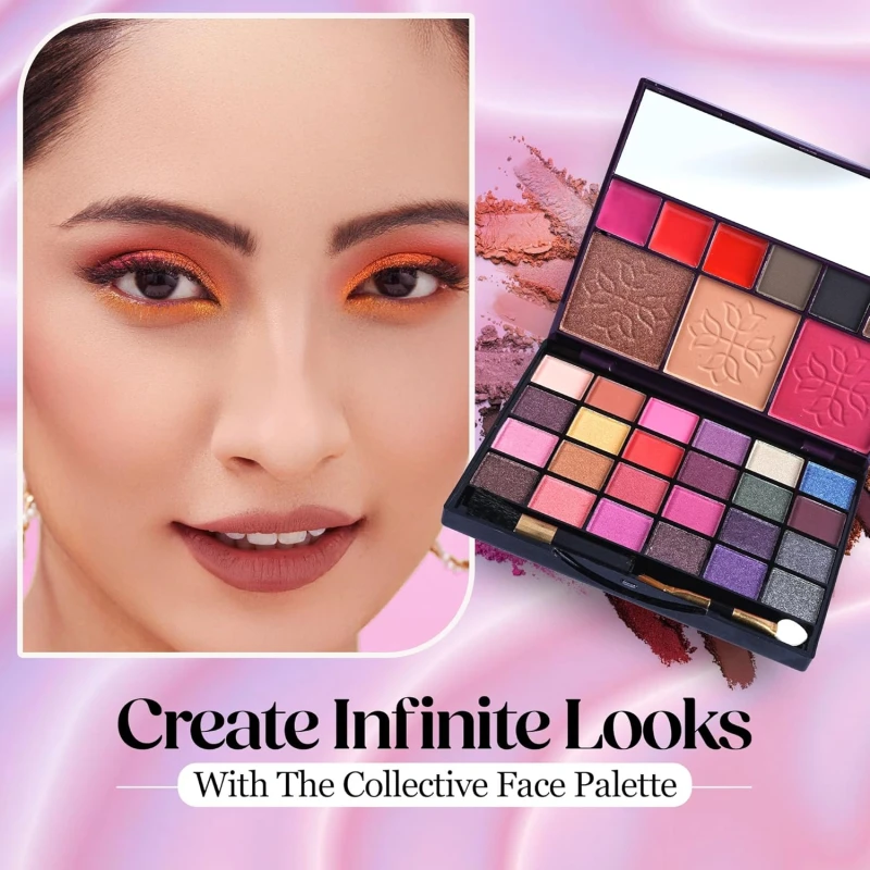 Hilary Rhoda The Collective Face Palette | 3 Cream Lip glosses | 3 Eyebrow Colours | Highlighter | Contour & Blush | 24 Eyeshadow | Highly Pigmented Face Palette | Blends Easily | Makeup kit for women | 55g (Multi-1) thumbnail 3